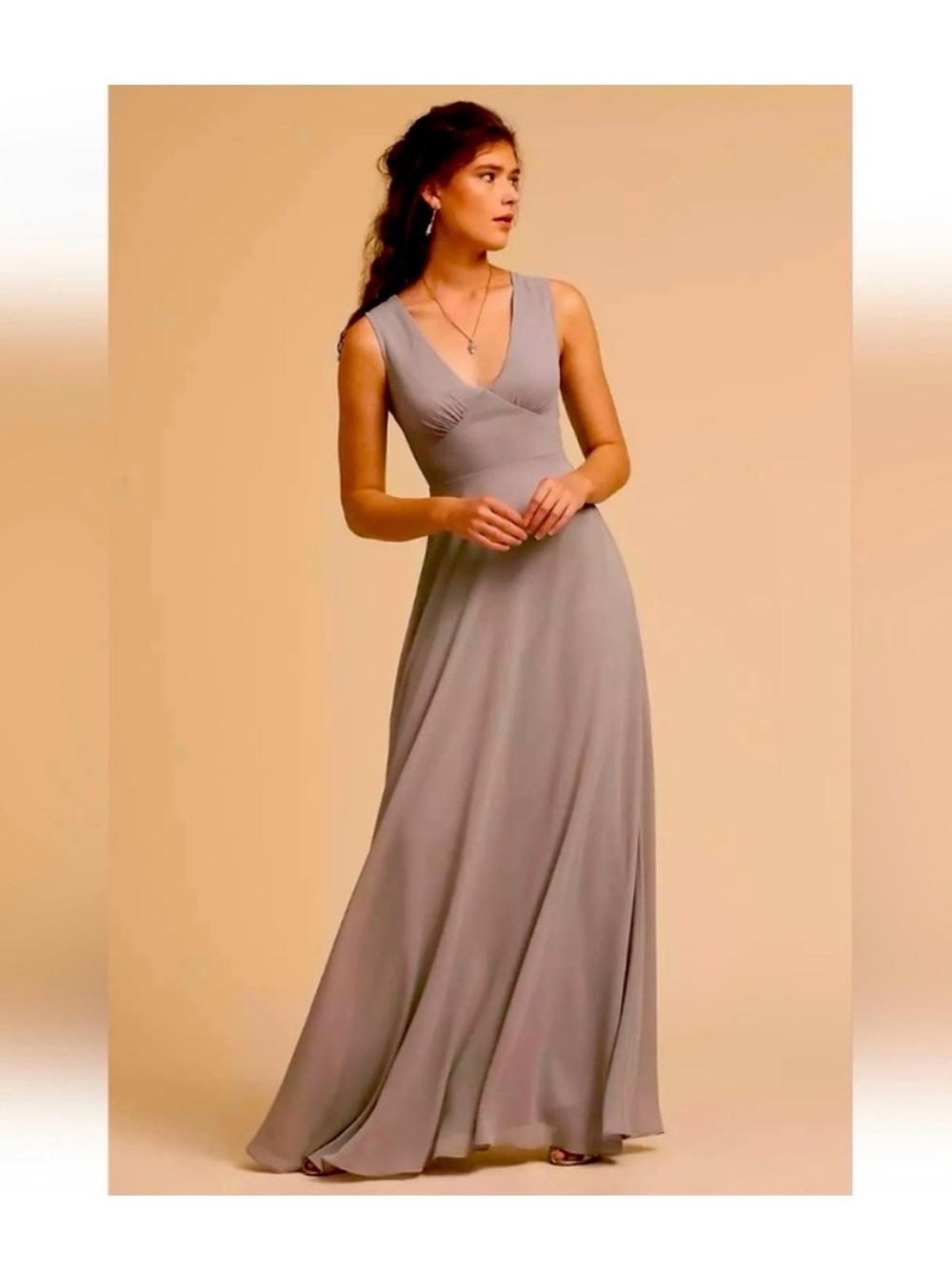 Anthropologie Sleeveless V-Neck Maxi Dress in Light Gray BHLDN capsulet gown